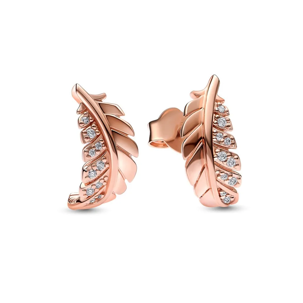 2023 New Red Curved Feather Radiant Heart Floating Stone Stud Earrings For Woman Party Jewelry