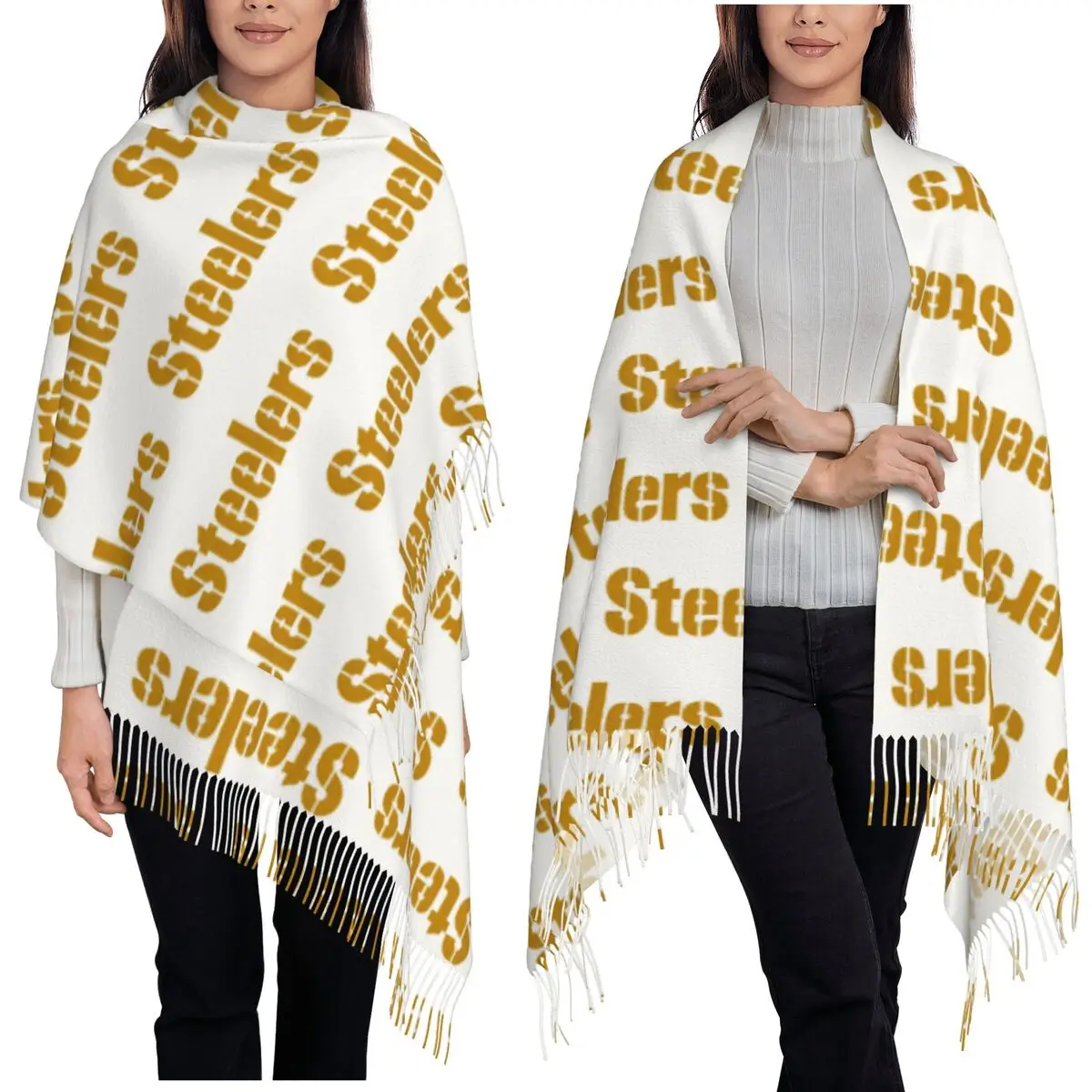 

Женский шарф Steelers с кисточками, мягкие теплые шали и накидки, длинная осенне-зимняя шаль