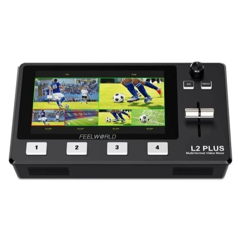 FEELWORLD L2 PLUS Multi-Kamera-Video-Mixer-Umschalter mit 5,5-Zoll-Touchscreen, PTZ-Steuerung, Chroma Key USB 3.0 für Live-Streaming