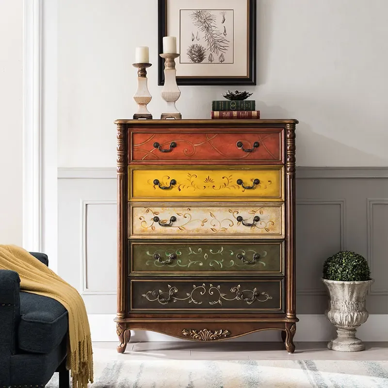 

Drawers European Style Living Room Vintage Locker Chest of Drawer Bedroom Cabinet Hallway Storage Cabinet1