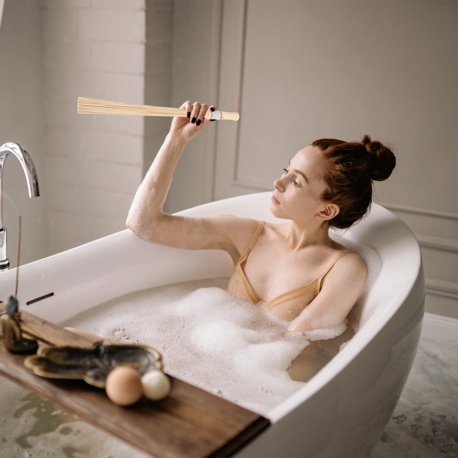 Bastão de massagem profissional para costas, pernas, braços, portátil, ferramenta de massagem de bambu com aderência antiderrapante, design confortável, 2 peças