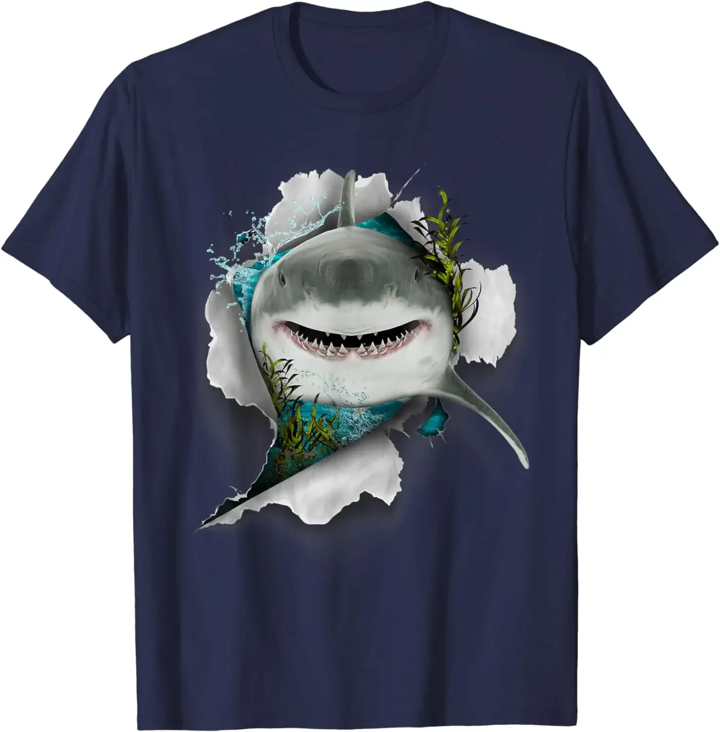 Shark Deep Sea Fishing Funny Shark T-Shirt for Unisex Teens Cotton Oversized T Shirt Lightweight Men Clothing All Seasons