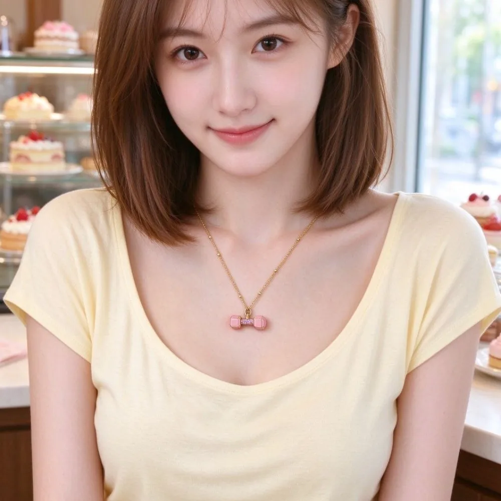 Brass Dumbbell Pendant Necklace Delicate Fashion Dumbbell Charm Necklace Small Dumbbell Sweet Pendant Necklace Sweater Chain