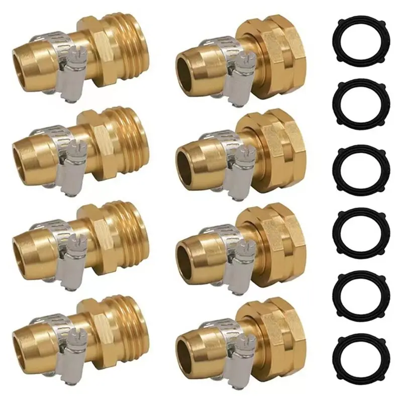 PZHI 4 Set Garden Hose Repair Connector with Clamps, Fit for 3/4 Inch 5/8 Inch Hose Fitting