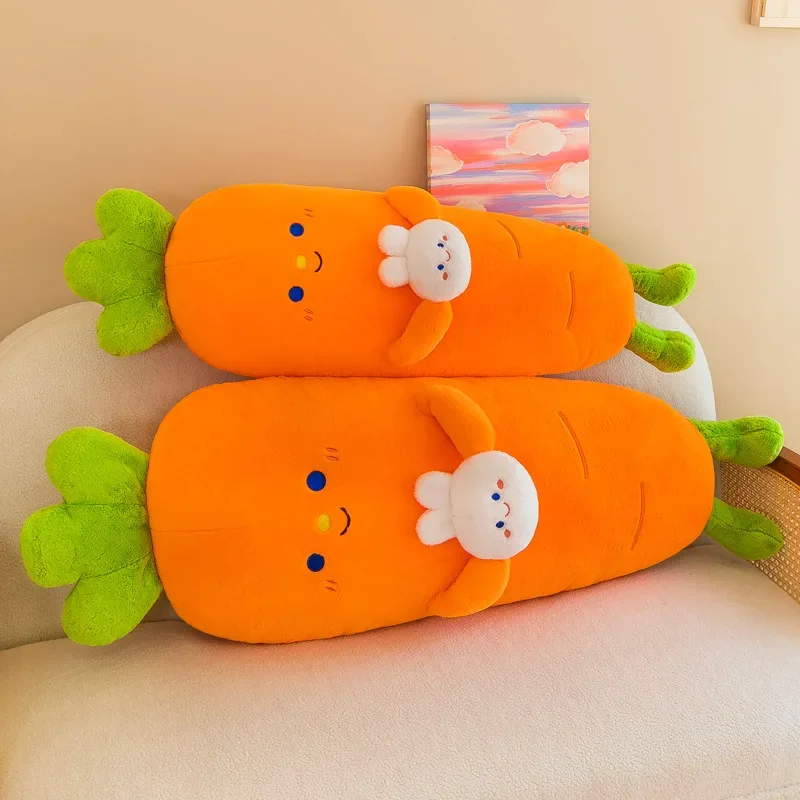 Cute Cartoon Carrot Pillow Dolls para crianças, brinquedos macios de pelúcia, tamanho grande, sorriso de planta, coelho, vegetal, presente