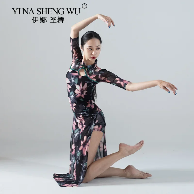 Abiti per la pratica della danza classica Abiti da ballo cheongsam stampati Maniche a cinque punte Abiti per spettacoli professionali orientali