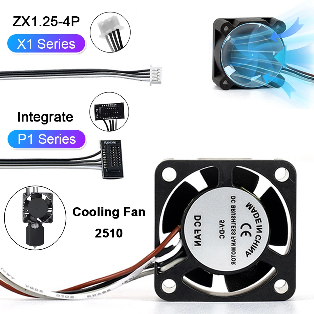 

3D Printer Accessories 2510 Cooling Fan for Bambu Lab P1 X1 Hotend With Cable Rapid cooling Fans for Bambu X1C P1S P1P Series