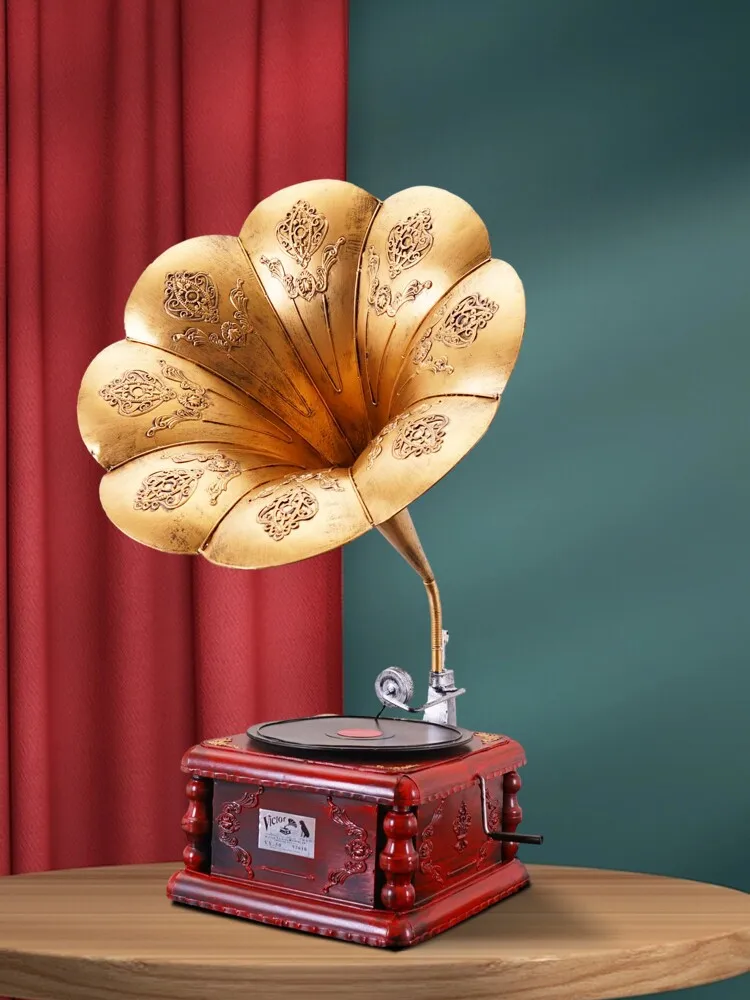 Retro iron phonograph desk ornament handmade vintage aesthetic still life decor for living room blessing gift nostalgic Republic