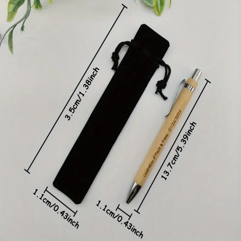 20/30 Sets Customizable Carving Bamboo Ballpoint Pens Personalized Wooden Oval Pens with Black Pouches for Gifts Party Favors