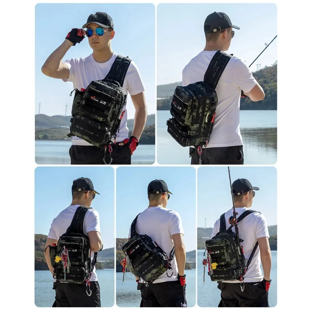 Fishing Tackle Backpack Storage Bag Men Outdoor Shoulder Fishing Lure Gear Bags with Rod Pole Holder Camping Hunting Hiking Pack