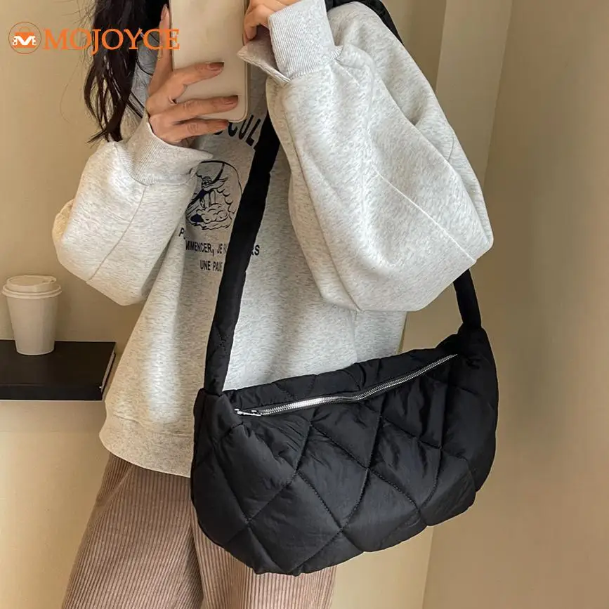 Cotton Lingge Shoulder Bag Winter Puffer Women's Satchel Bag Quilted Padded Fashion Handbags Large Capacity Ladies Crossbody Bag