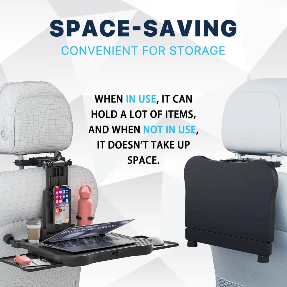 Car Travel Desk Multifunctional Seat Back Tray Table Adjustable Adult Kids with Cup Holder Laptop Stand Sturdy Work Dining