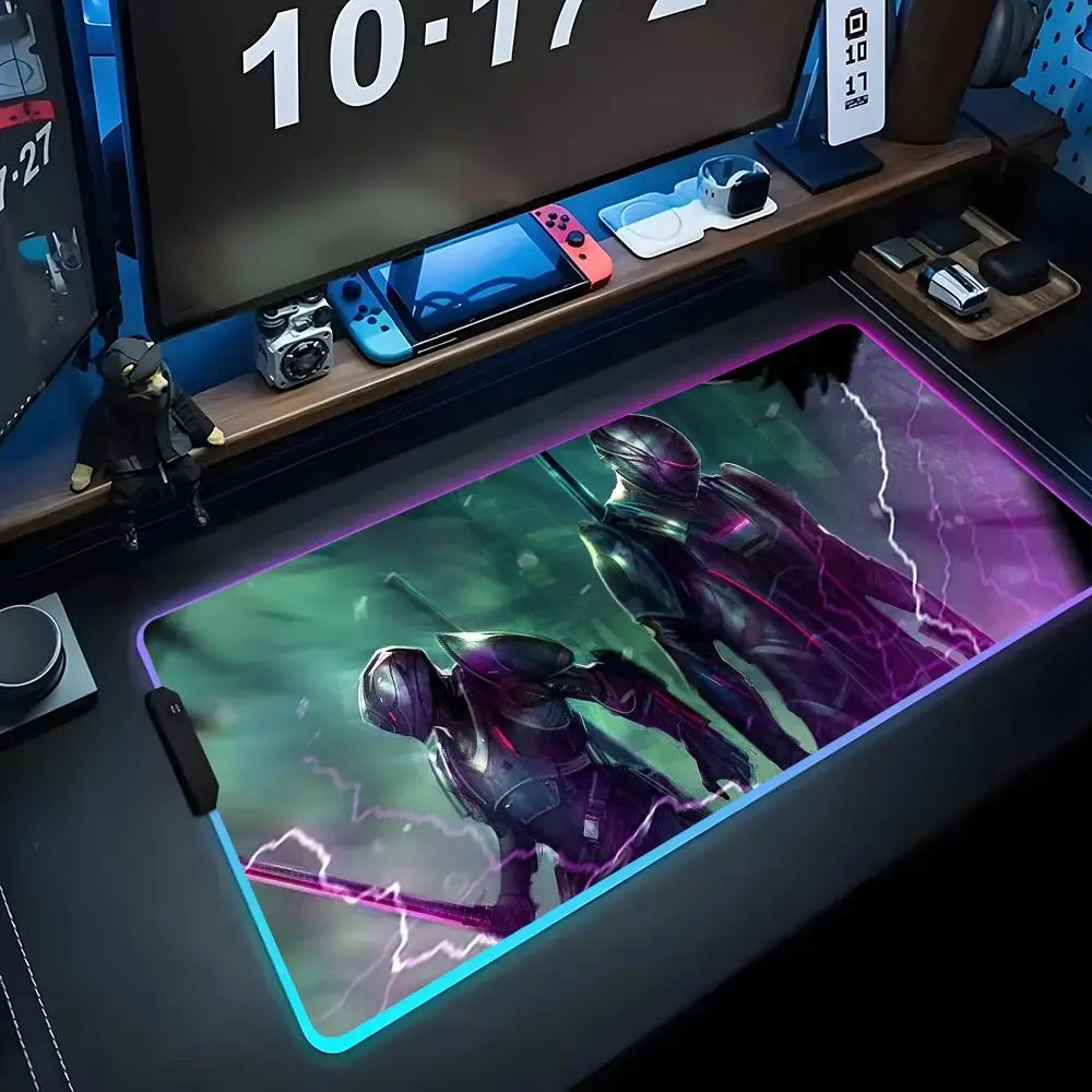 

cyborg warrior Mouse Pad RGB Gaming Mousepad Big LED Pad PC Desk Mat Luminous Mouse Pad Large Keyboard Mats Table Rug With