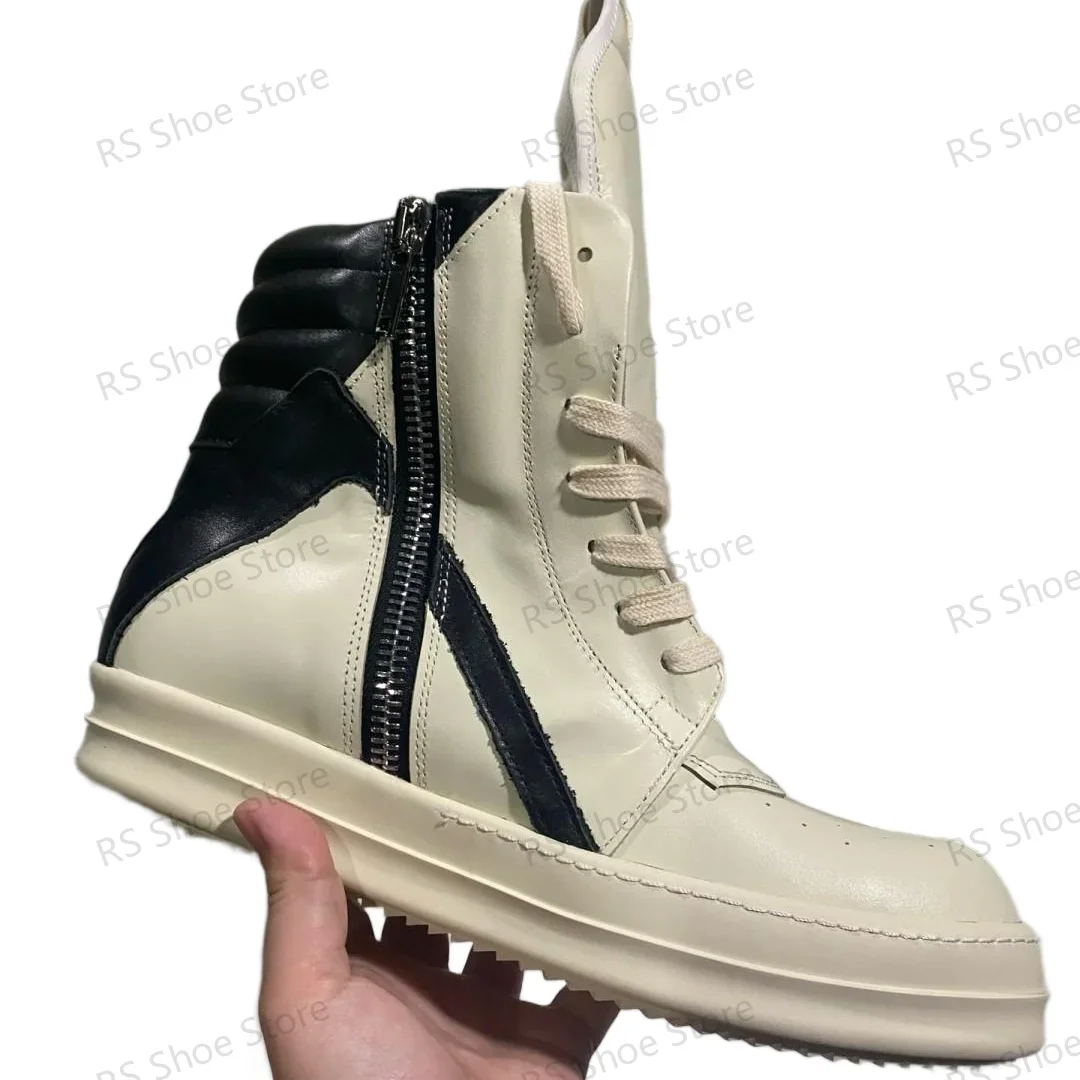 

Ro Men Shoe White Leather Ankle Boot Outoor Boots s High Top Casual Shoe Quality Zipper Women Sneaker Flat Cowhide Sneakers
