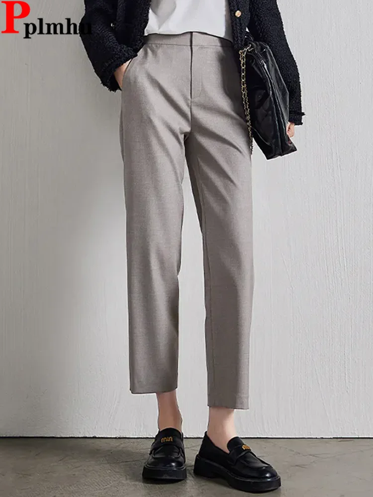 

Spring Fall Loose Straight Suit Pants Women Formal High Waist Pantalones Female Office Ankle Length Solid Calca Ol New Trousers