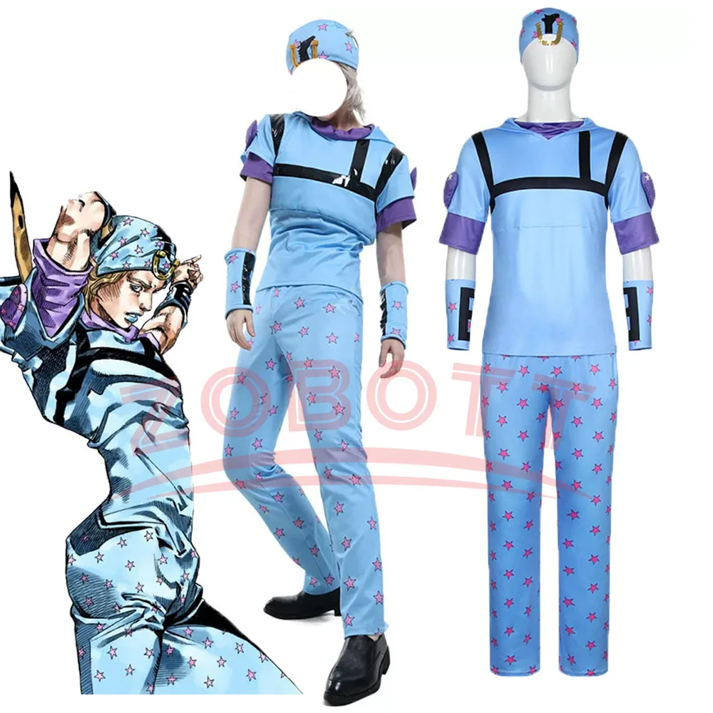 5-teiliges JOJO Bizarre Adventure Johnny Cosplay Kostüm Hut Teil 7 SBR Speedwagon Cosplay Johnny Joestar Cosplay Kostüm für Frauen und Männer
