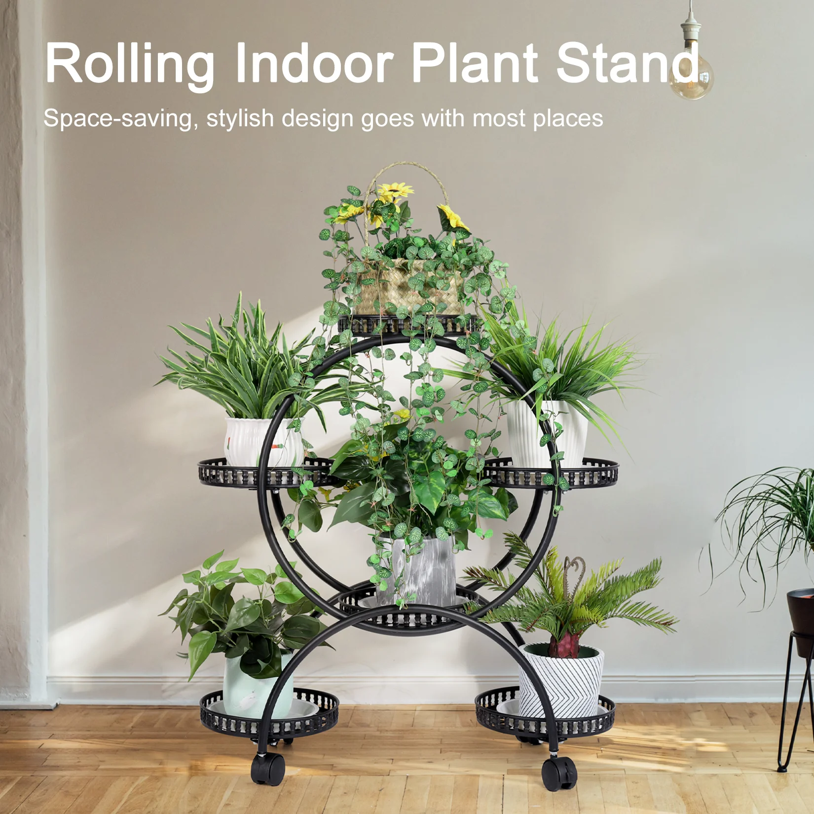 Rolling Metal Plant Stand Rack Indoor Outdoor Flower Pot Shelf Holder with Wheels for Patio Garden Living Room