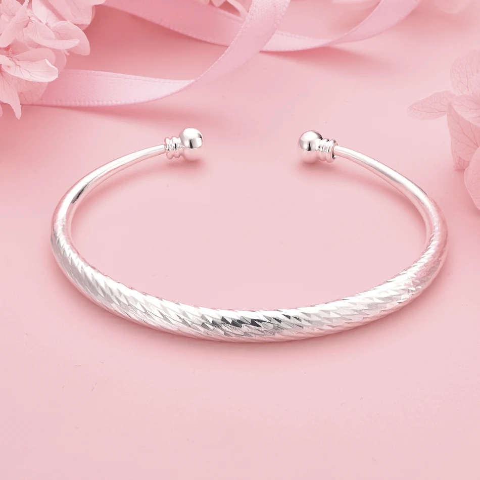 

Sparkling 925 Sterling Silver Punk Open Bangle Fashion Women Charm Christmas Valentine's Day Gift Jewelry Accessories