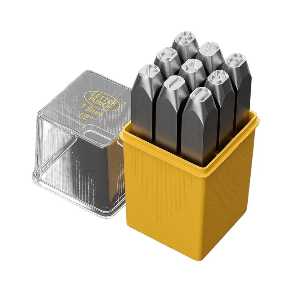 Steel Stamp Set 9Pcs Hardened Steel Alphabet Number Punch 1.5-5mm For Metal Wood Leather Crafting Industrial Marking Tool Kit