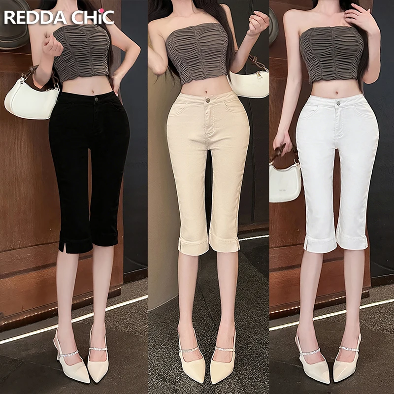 

ReddaChic Padded High Rise Capri Jeans for Women Hotties Butt Lifter Stretch Slim Fit Solid Casual Bermuda Shorts Summer Bottoms