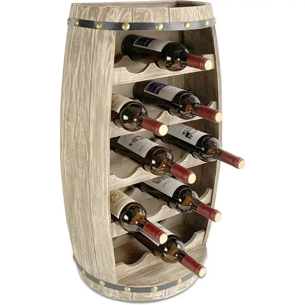 Wall-Mounted or Freestanding Barrel Wine Rack - 18 Bottle Capacity, Hanging or Floor Stand, Organizer for Home Decor and Wine St