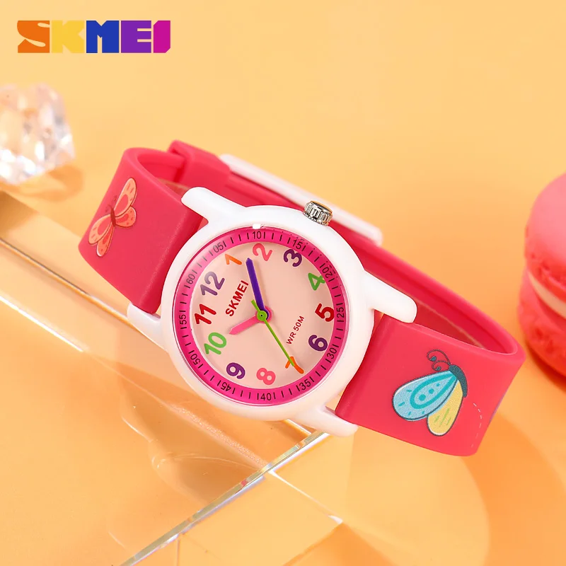 SKMEI 5Bar Waterproof SCute Cartoon Animal Pattern Kids Quartz Wristwatches For Boys Girls Simple hockproof Clock Children Watch