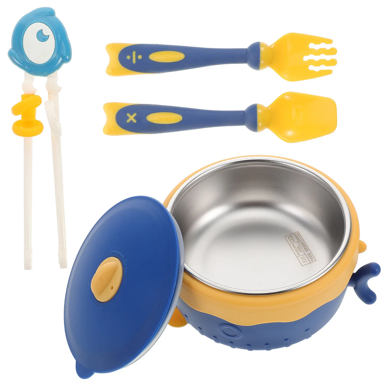 

4Pcs Detachable 316 Stainless Steel Baby Bowl Set with Insulated Water-Filled Design for Warm Meals Blue Suction Base Toddler