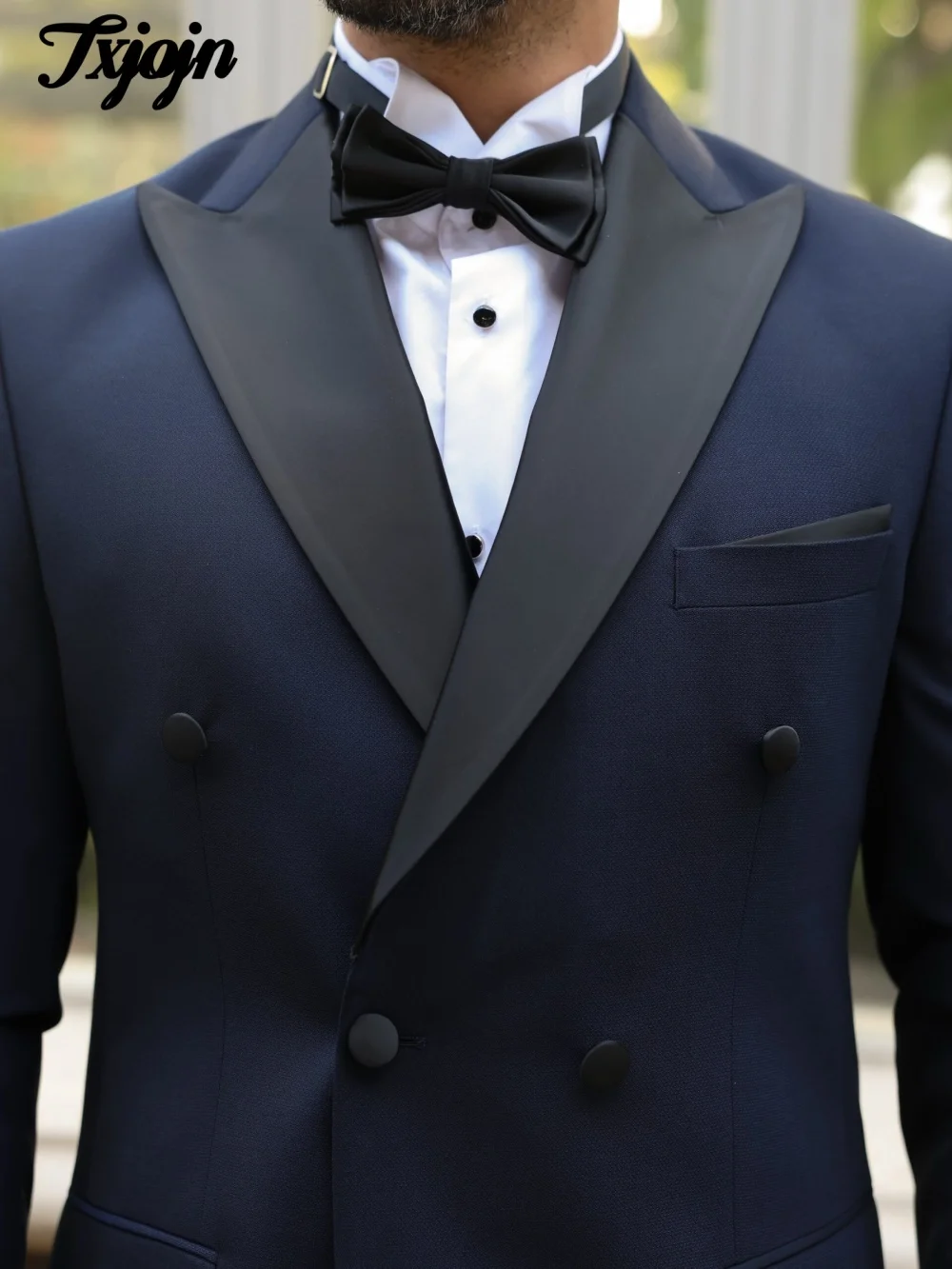 Handsome Double Breasted Men Suit Set 2PCS 2025 Classic Peak Lapel Men Suit For Best Man Formal Solid Color Suit Trajes For Homb