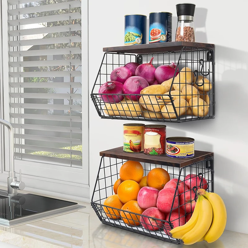 Stackable storage basket for kitchen counter wall hanging fruit storage snack box storage basket hanging food storage room