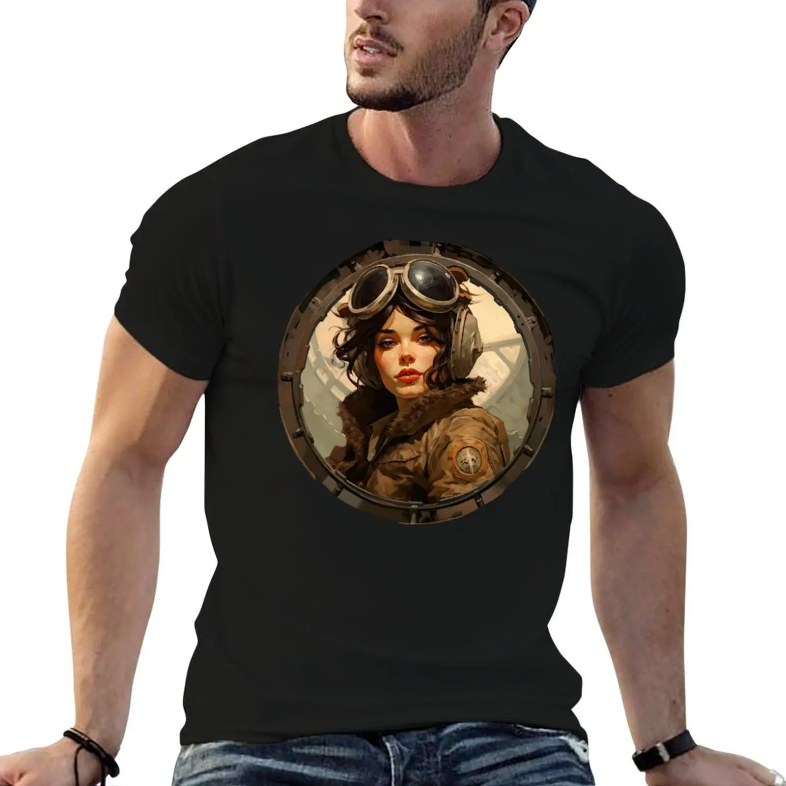 

Military Pin-up Pilot Girl T-Shirt t shirt for man 100 percent cotton t shirts with prints man t shirt heavy cotton T-Shirt