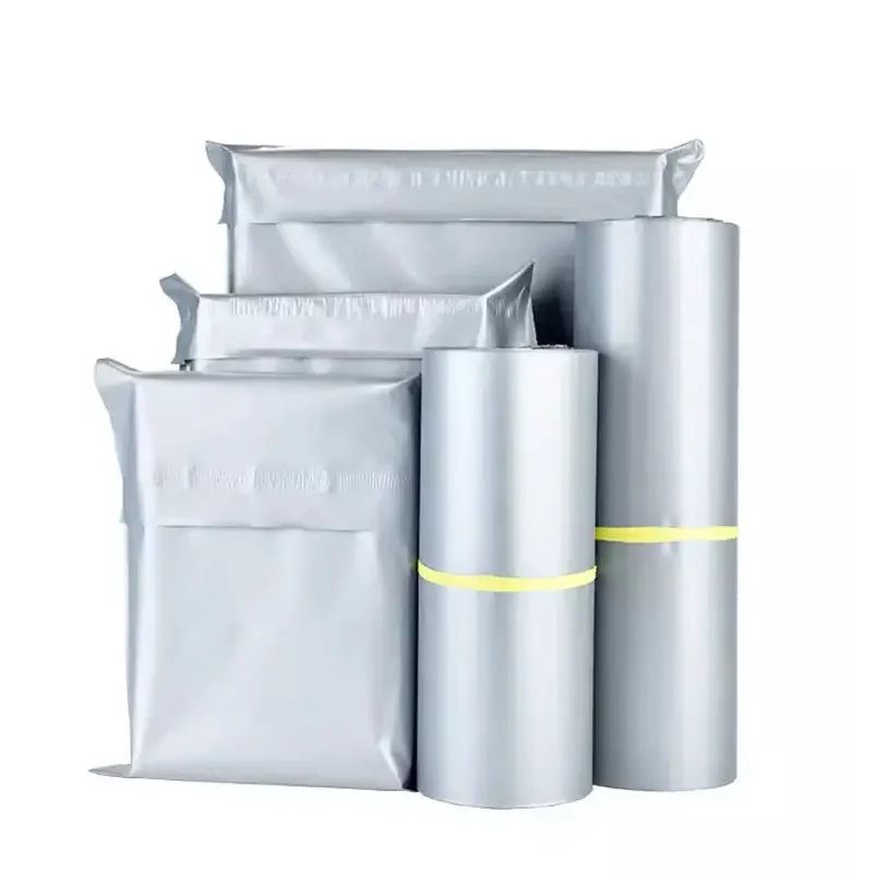 Bainfe 50Pcs Silver Gray E-commerce Clothing Packaging Bag PE Logistics Delivery Bag Self-Seal Express Mailing Courier Pouch