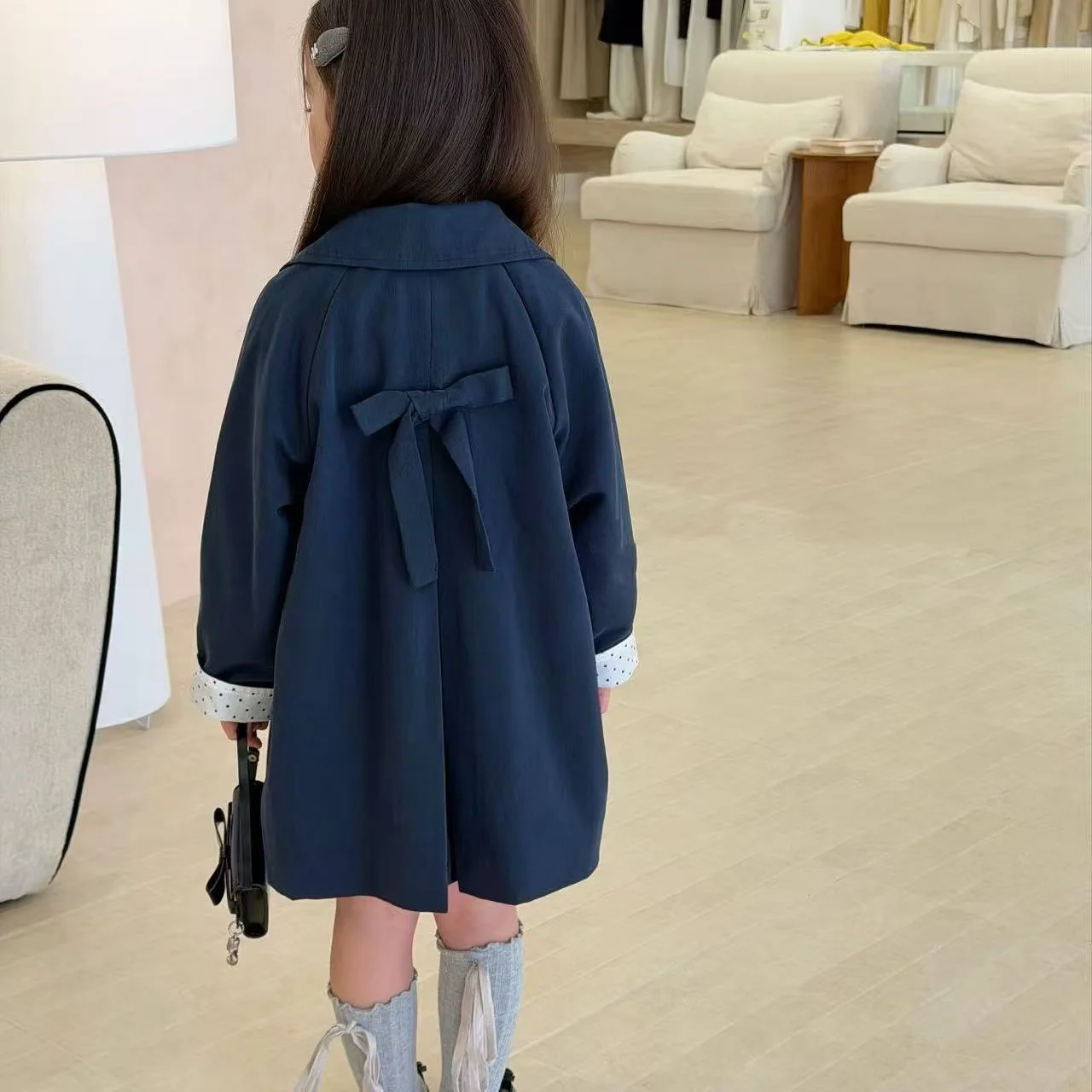 2026 Spring Autumn New Girls Fashion Trench Coat Sweet Style Outerwear With Roll‑Up Cuffs for Little Girls