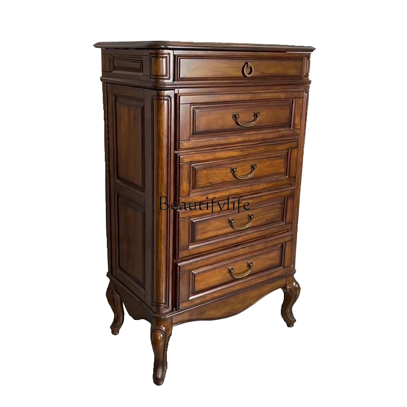 

American all-solid wood chest of drawers simple bedroom drawer jewelry cabinet walnut color European retro