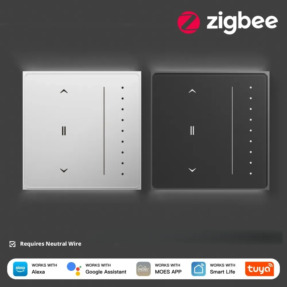 

Умный выключатель для штор Tuya Smart Home Zigbee с дистанционным управлением через приложение Tuya, сенсорная панель из закаленного стекла, стандарт ЕС/США