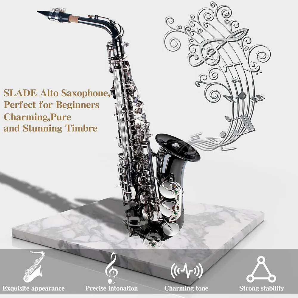 SLADE Eb Alto Saxophone للمبتدئين البالغين من النيكل الأسود مع قفازات حزام القصب للتنظيف - ملحقات الآلات الموسيقية #2