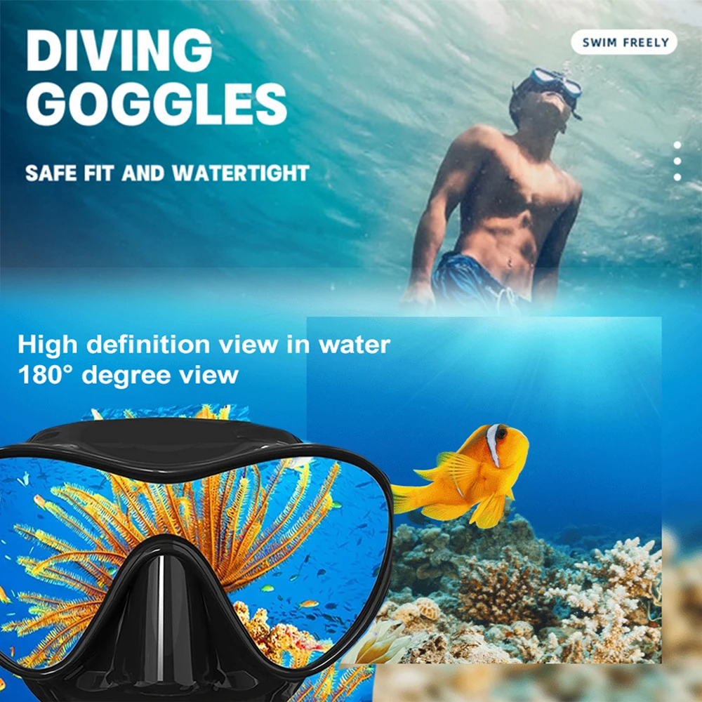 Diving Goggles Scuba Mask Professional Diving Snorkeling Adjustable Buckle Silicone Molding Swimming Mask Tempered Glass