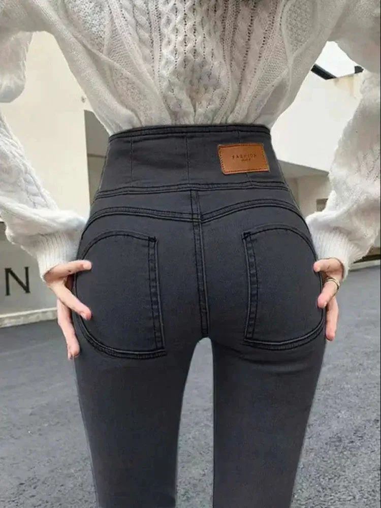 Mode droite maigre taille haute jean Reteo femmes coréen crayon Denim pantalons mince Streetwear Vintage Vaqueros