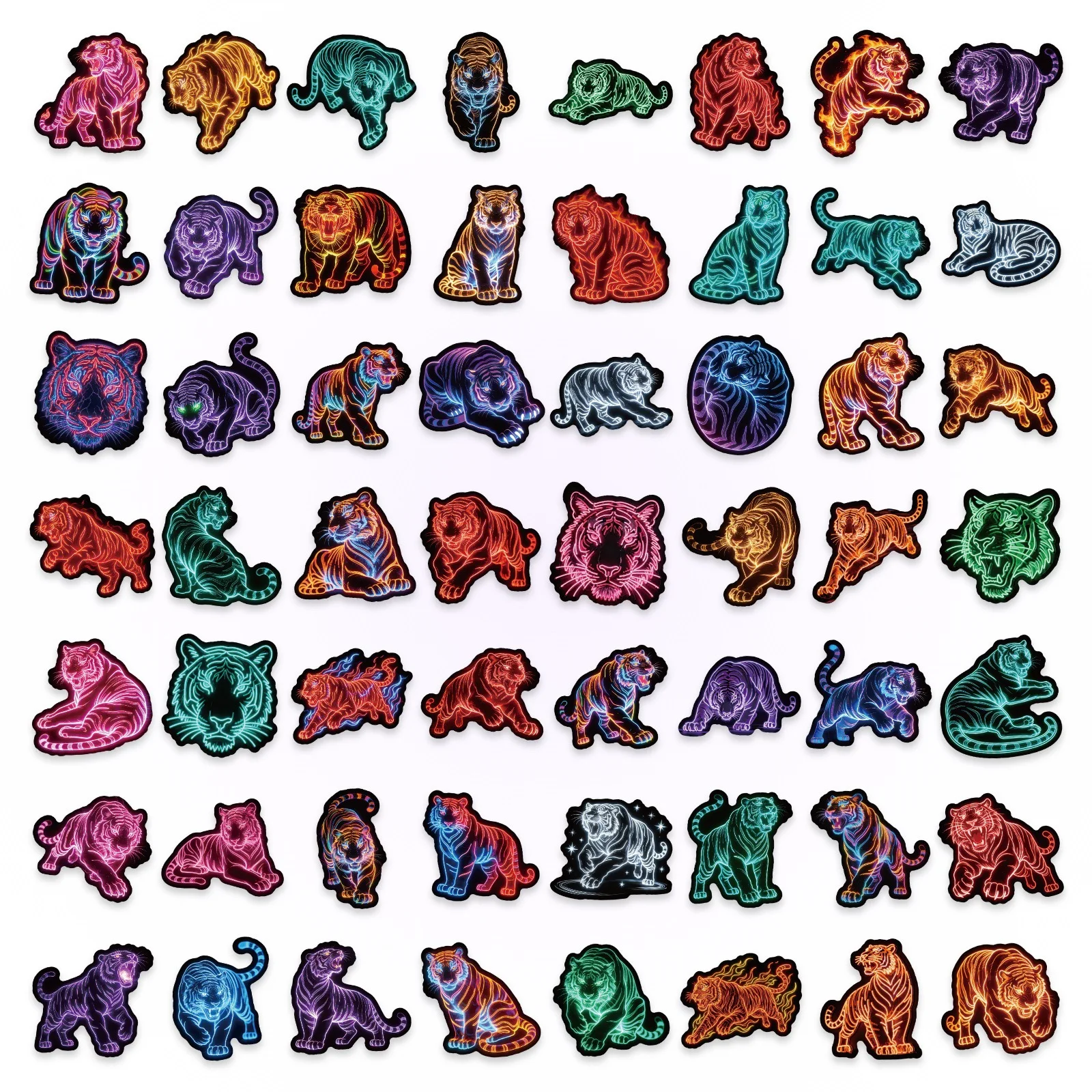56pcs Neon Tiger Graffiti Animal Cartoon Stickers Graffiti Sticker Decorate Phone Back Card Trunk Water Cup Cute DIY Stickers