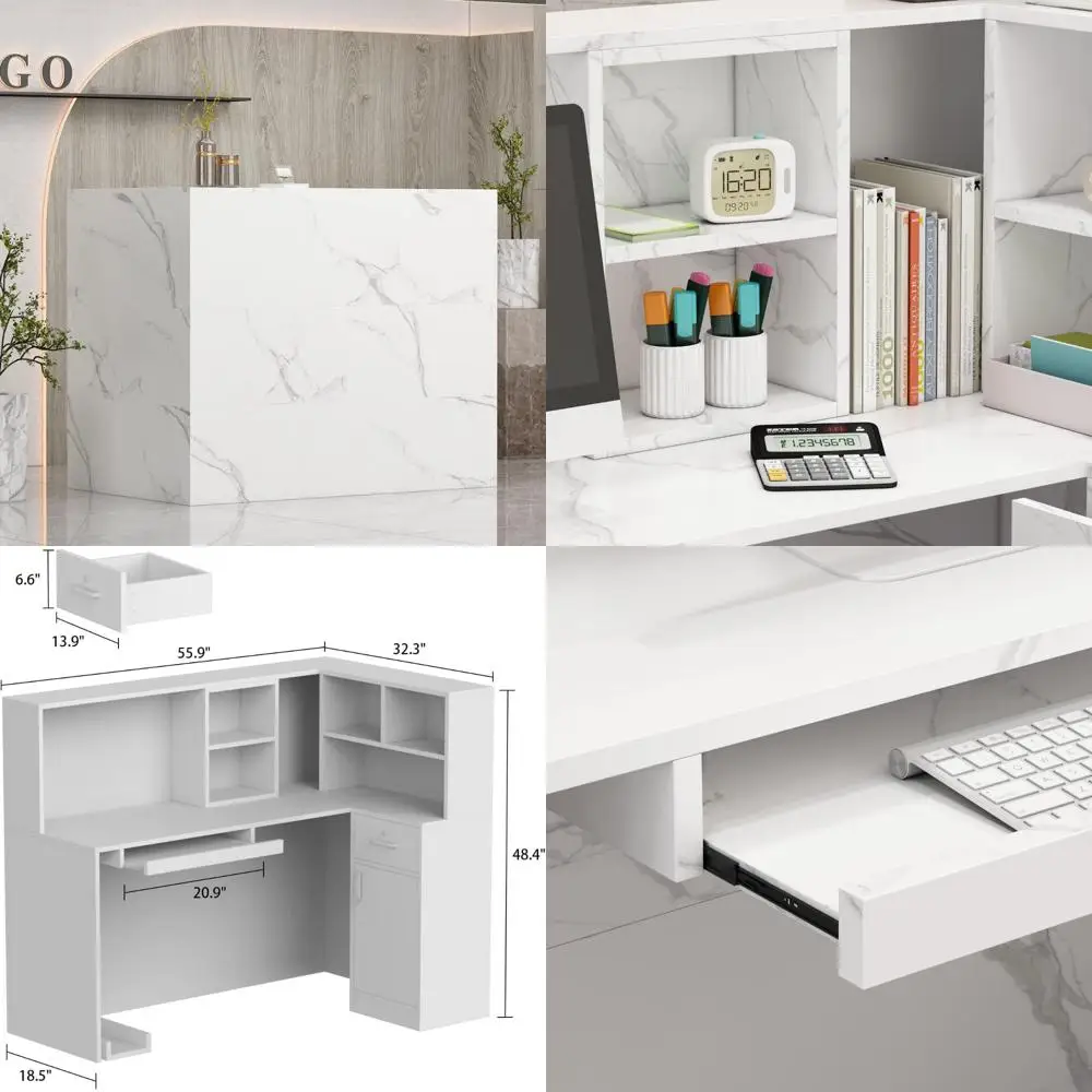 L-Shaped Salon Reception Counter with Drawers and Storage Shelves for Checkout Area