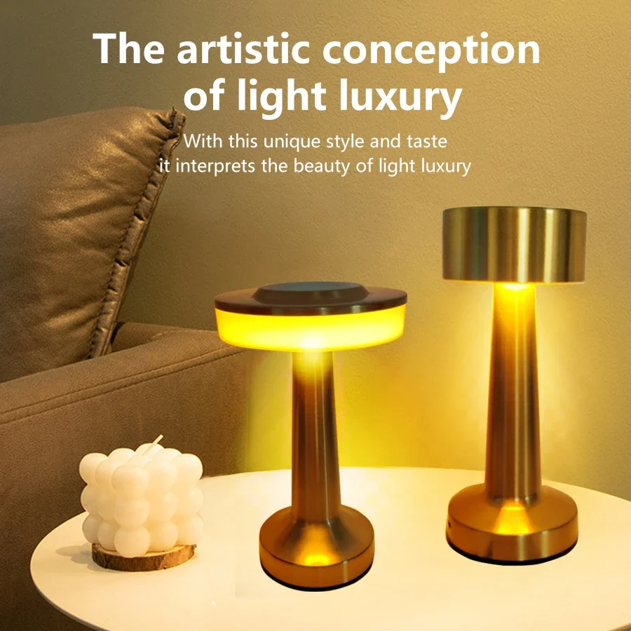 

3-цветная регулируемая светодиодная настольная лампа с сенсорным управлением, беспроводной перезаряжаемый настольный ночник для спальни, офиса, ресторана, бара