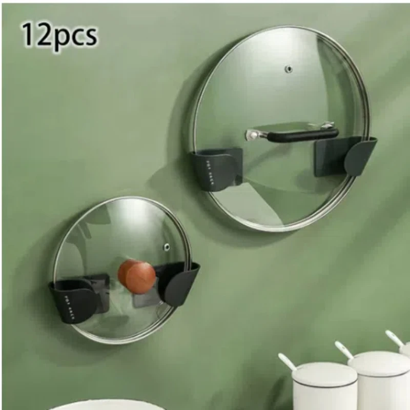 

6/12Pcs Pot Lid Holder Wall-Mounted Hanging Holder for Pan Pot Cover Rack Plastic Kitchen Storage Rack Kitchen Organizer