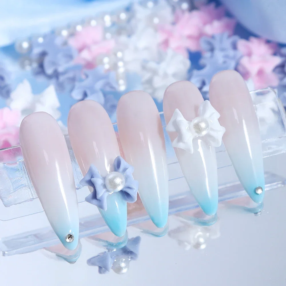 Kawaii 3D Bow Nail Art Charms, Mixed Pérolas de Imitação, Jóias de Resina, Acessórios para Decoração de Unhas