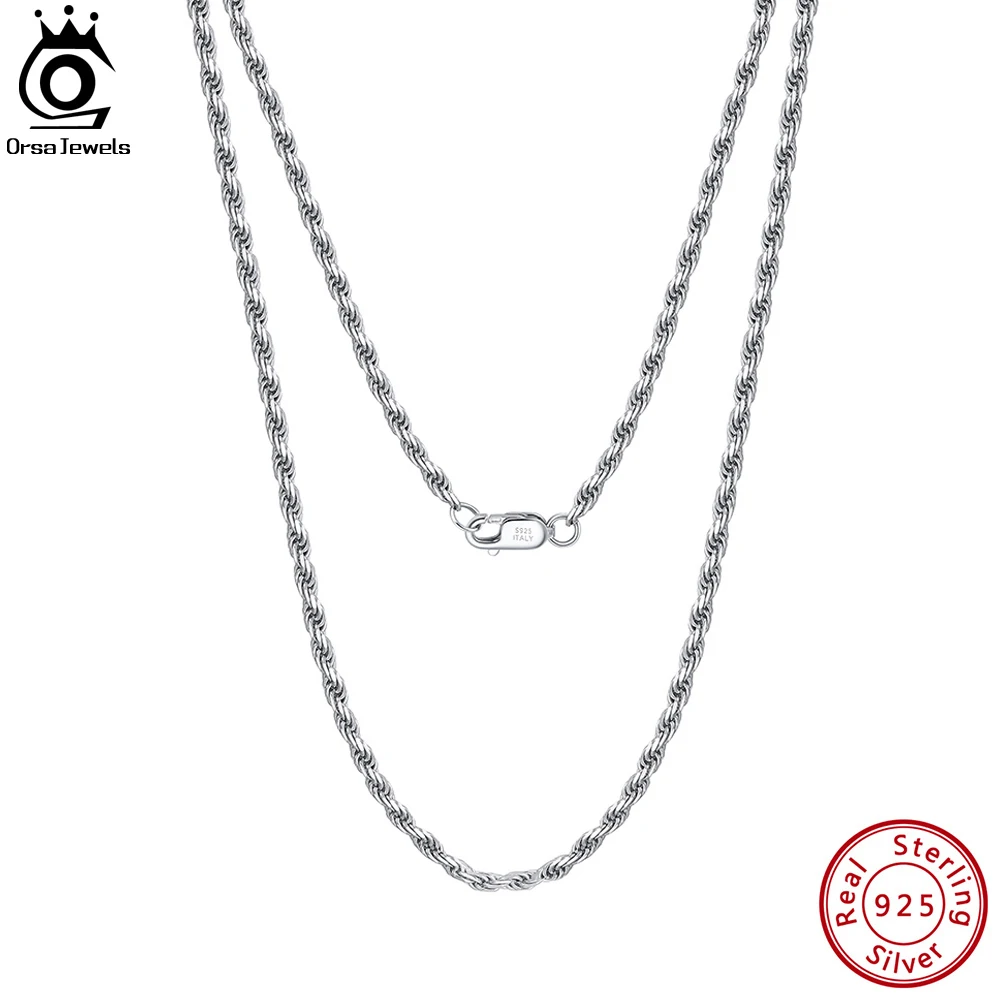 ORSA JEWELS Authentic 925 Sterling Silver 1.5mm Diamond-Cut Rope Chain Necklace for Man Woman 18K Gold over Twisted Chain SC29