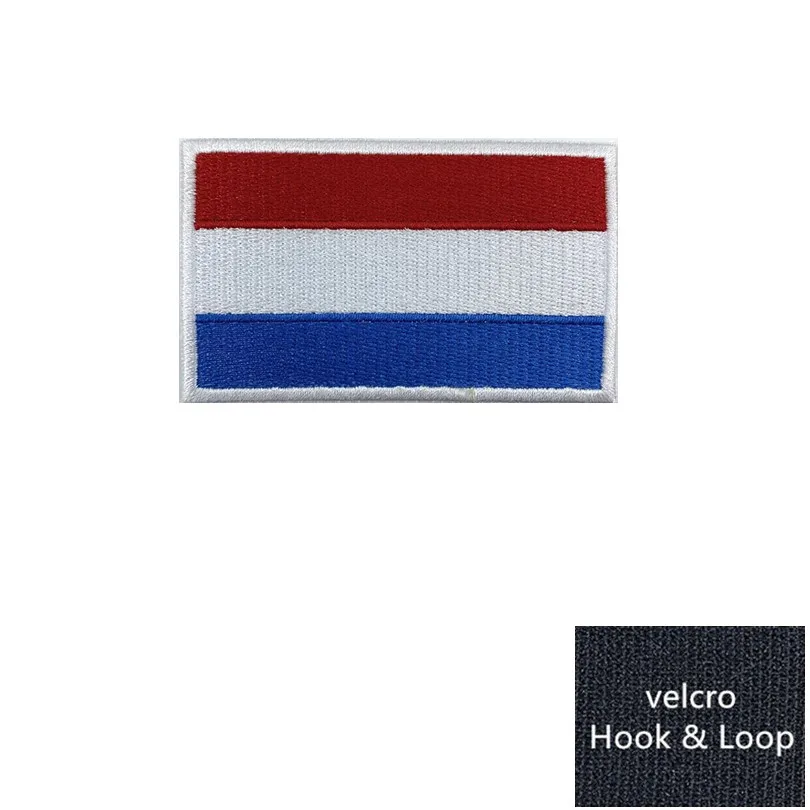 1PC Dutch Flag Netherlands Patches Armband Embroidered Patch Hook And Loop Iron On Embroidery  Badge Military Stripe