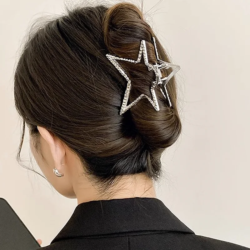

Модные металлические заколки для волос Y2K со звездами для женщин и девушек, милый крутой серебристый хвост, заколка для волос с акулой