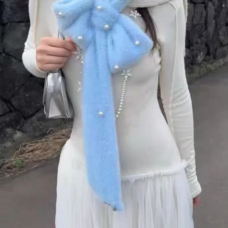 Kawaii لطيف وشاح القوس الديكور الأوشحة الموضة Y2K اليابانية الحلو الخريف الشتاء الدفء رقيق ثقافة فرعية وشاح