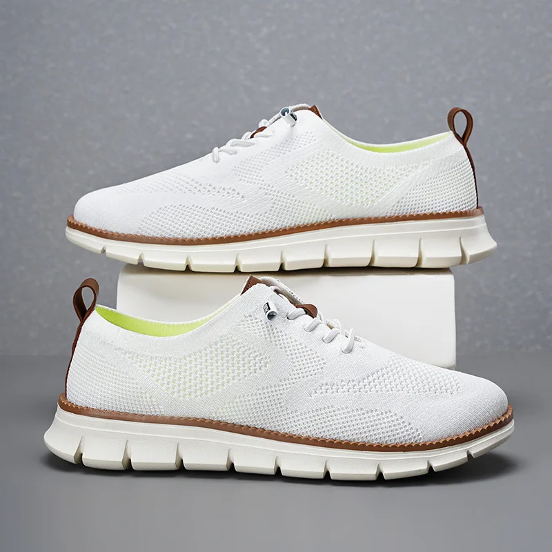 2026 New Men's Breathable Knit Mesh Loafers Lightweight Lace Up Casual Walking Shoes Plus Size Comfortable Daily Sneakers