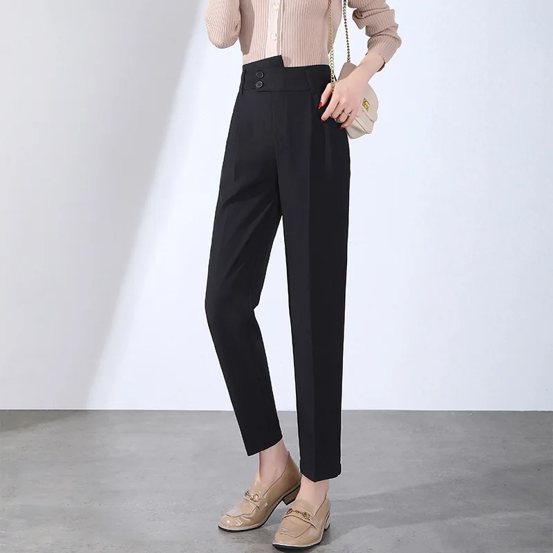 Real Shot Gray Suit Pants for Women Spring and Autumn 2023 New Small Cropped Straight Leisure Professional Cigarette Pants