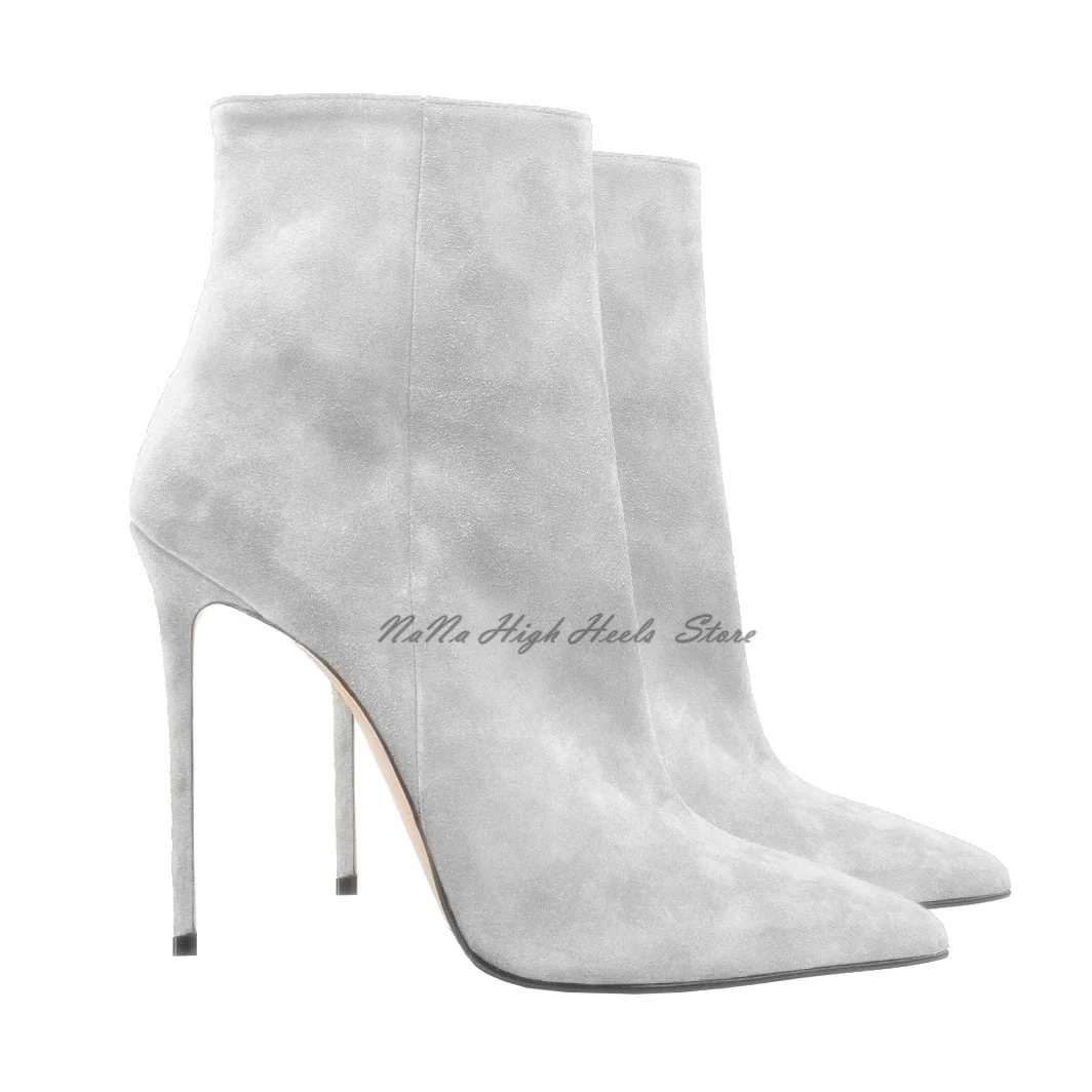 Middle Calf Soild Pointed Toe Women Boots Stiletto High Heels Side Zipper Design Large Size Fashionable And Versatile Shoes