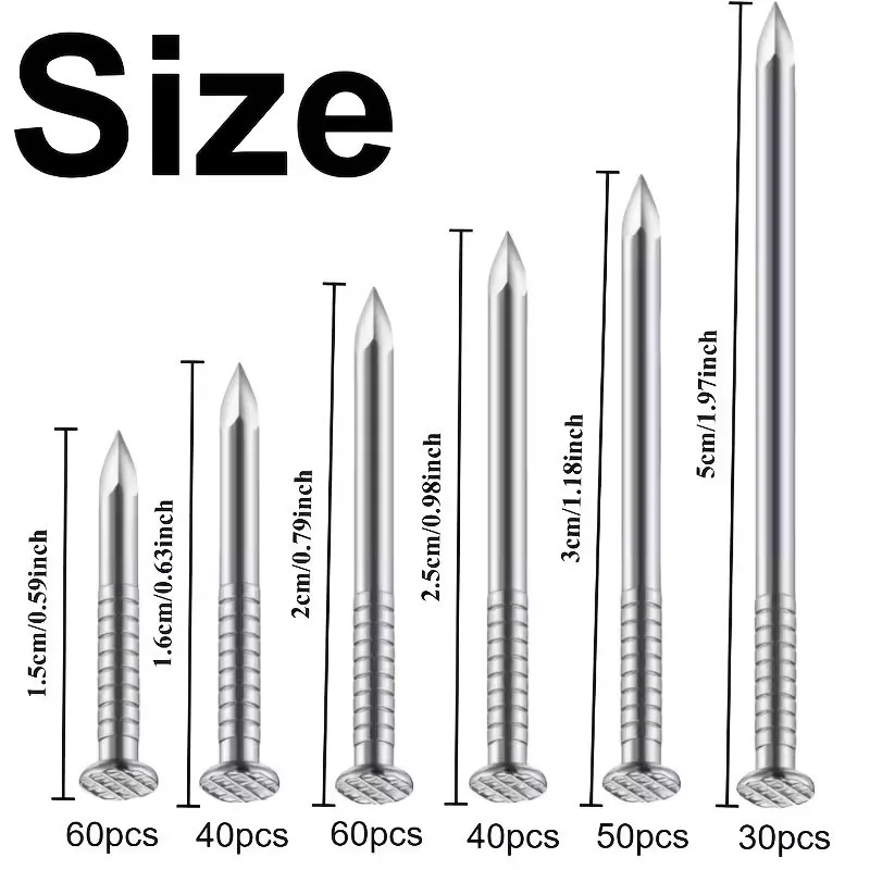 280pcs Galvanized Flat Head Nail Tack High Strength Flat Head Wall for Hanging Pictures Fastener Hardware Cement Nails